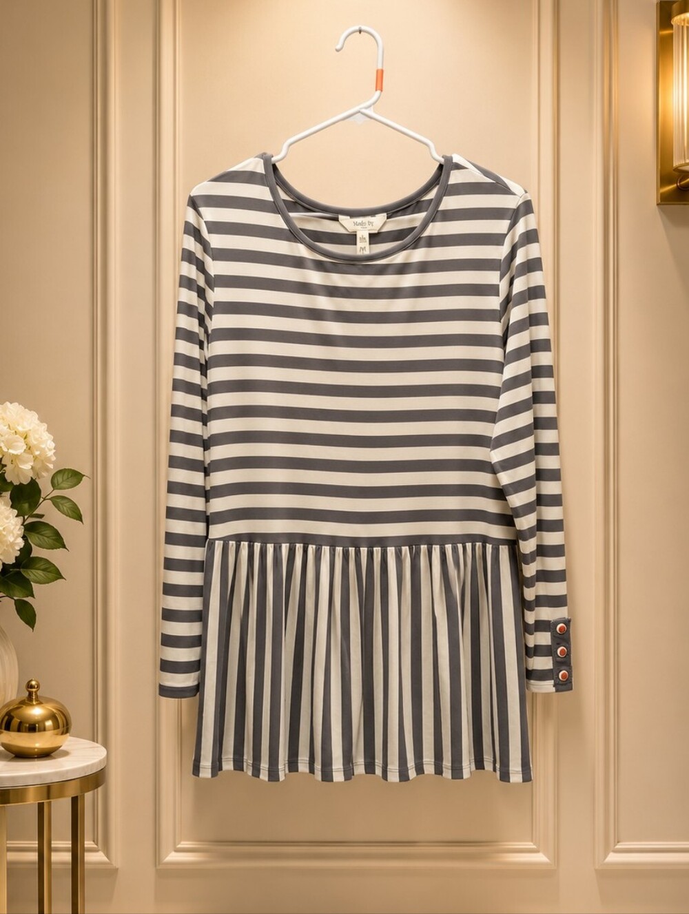 NWOT Matilda Jane Medium Dark Gray and White Striped Top